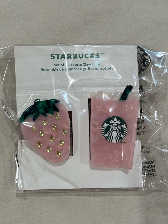 Starbucks Accessories - Starbucks Pink Strawberry & Pink Cup Acetate Claw Clips
